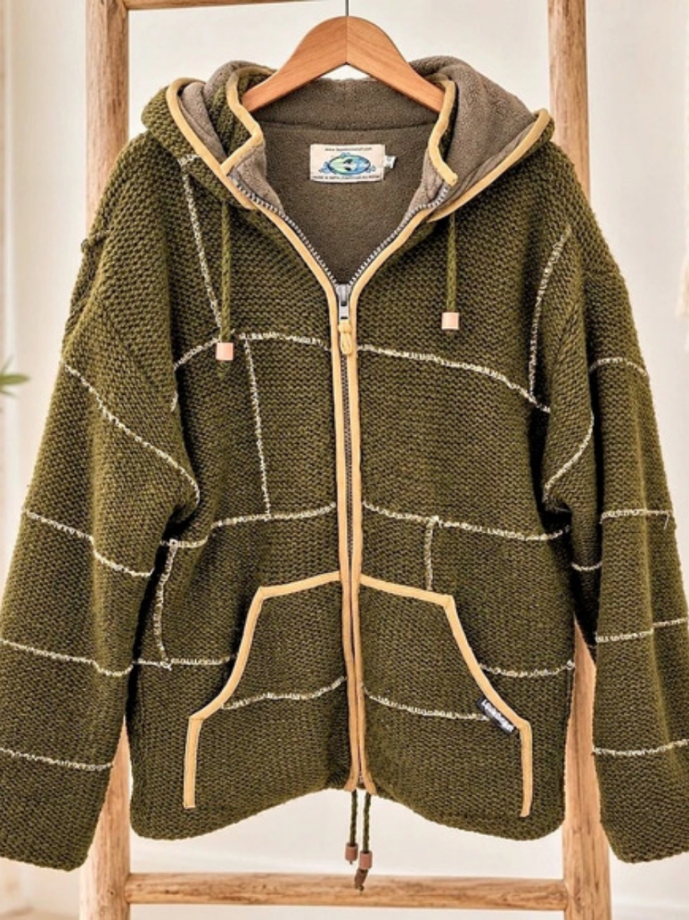 Laundromat Fleece Lined Wool Jacket Moss Green 24” P2P 27” L